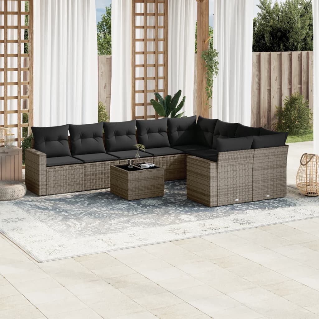 vidaXL 9-delige Loungeset met kussens poly rattan zwart