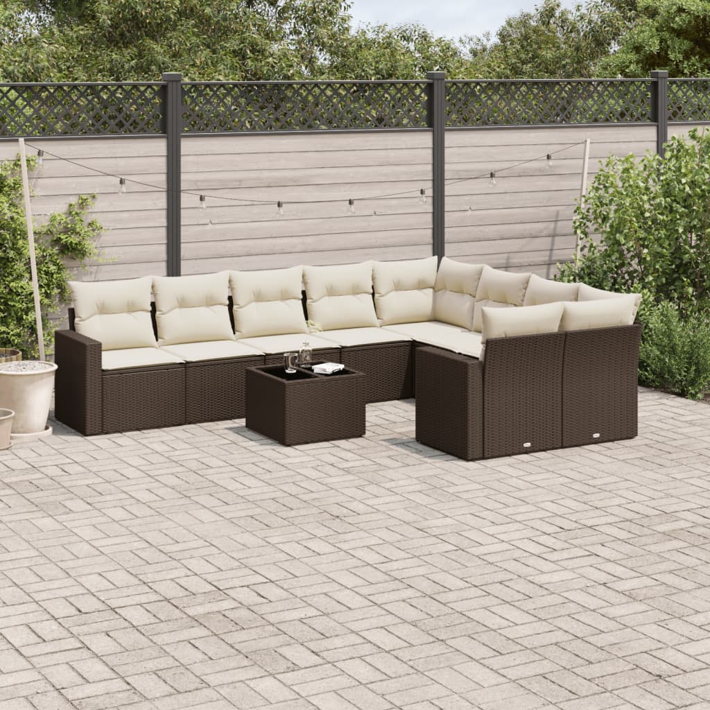 vidaXL 9-delige Loungeset met kussens poly rattan zwart
