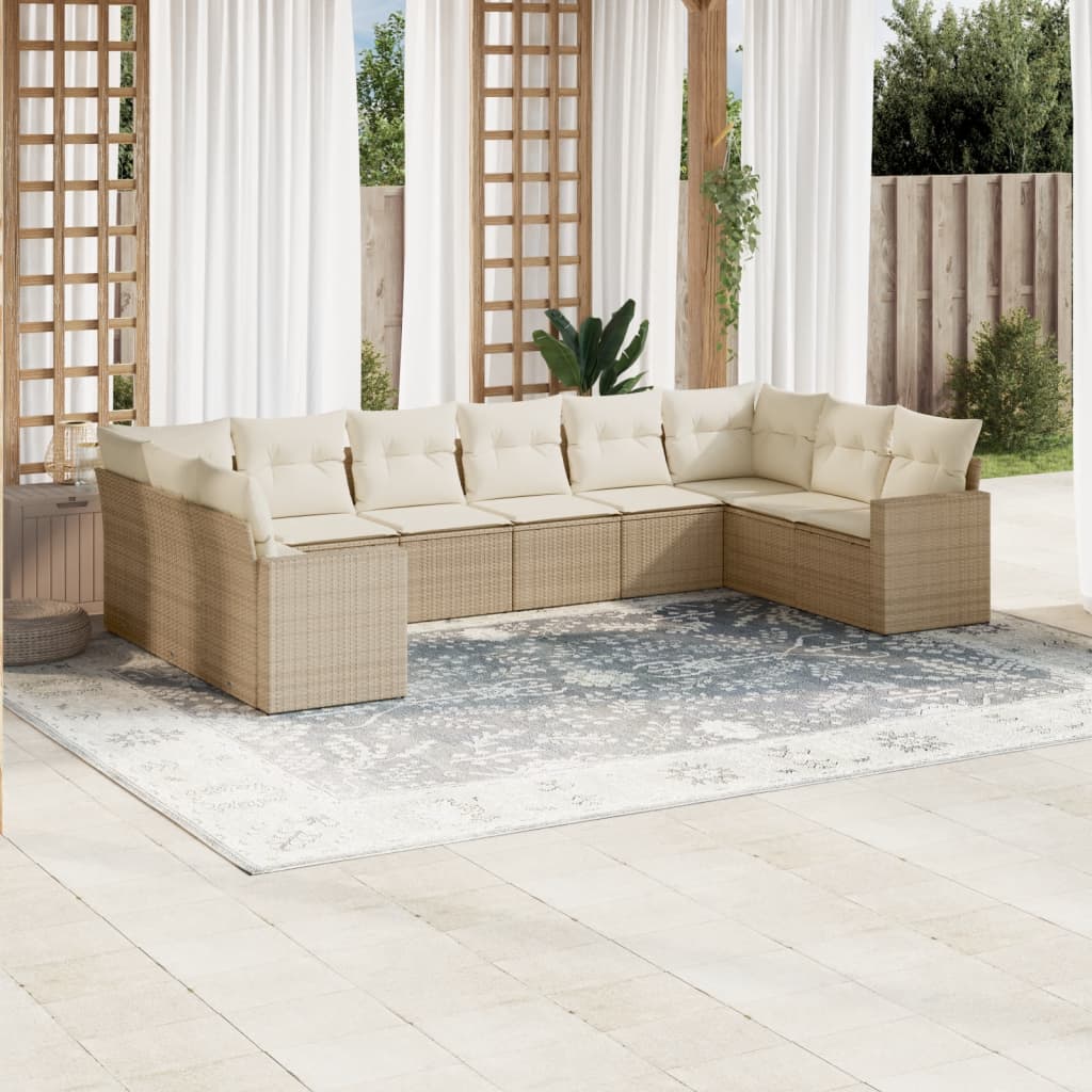 vidaXL 10-delige Loungeset met kussens poly rattan zwart