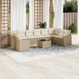 vidaXL 10-delige Loungeset met kussens poly rattan zwart