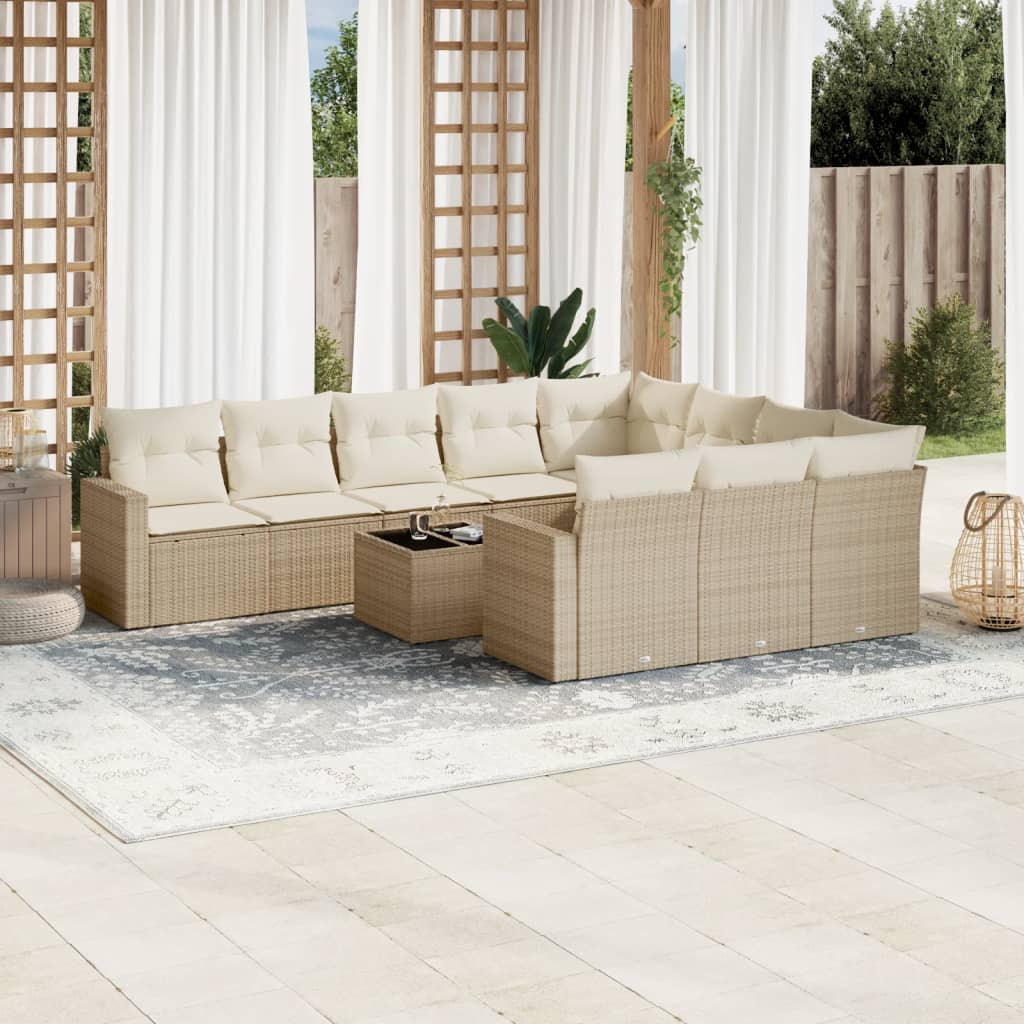 vidaXL 10-delige Loungeset met kussens poly rattan zwart