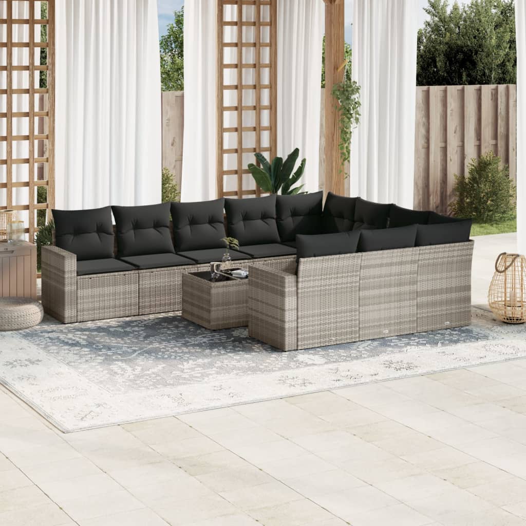 vidaXL 10-delige Loungeset met kussens poly rattan zwart