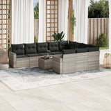 vidaXL 10-delige Loungeset met kussens poly rattan zwart