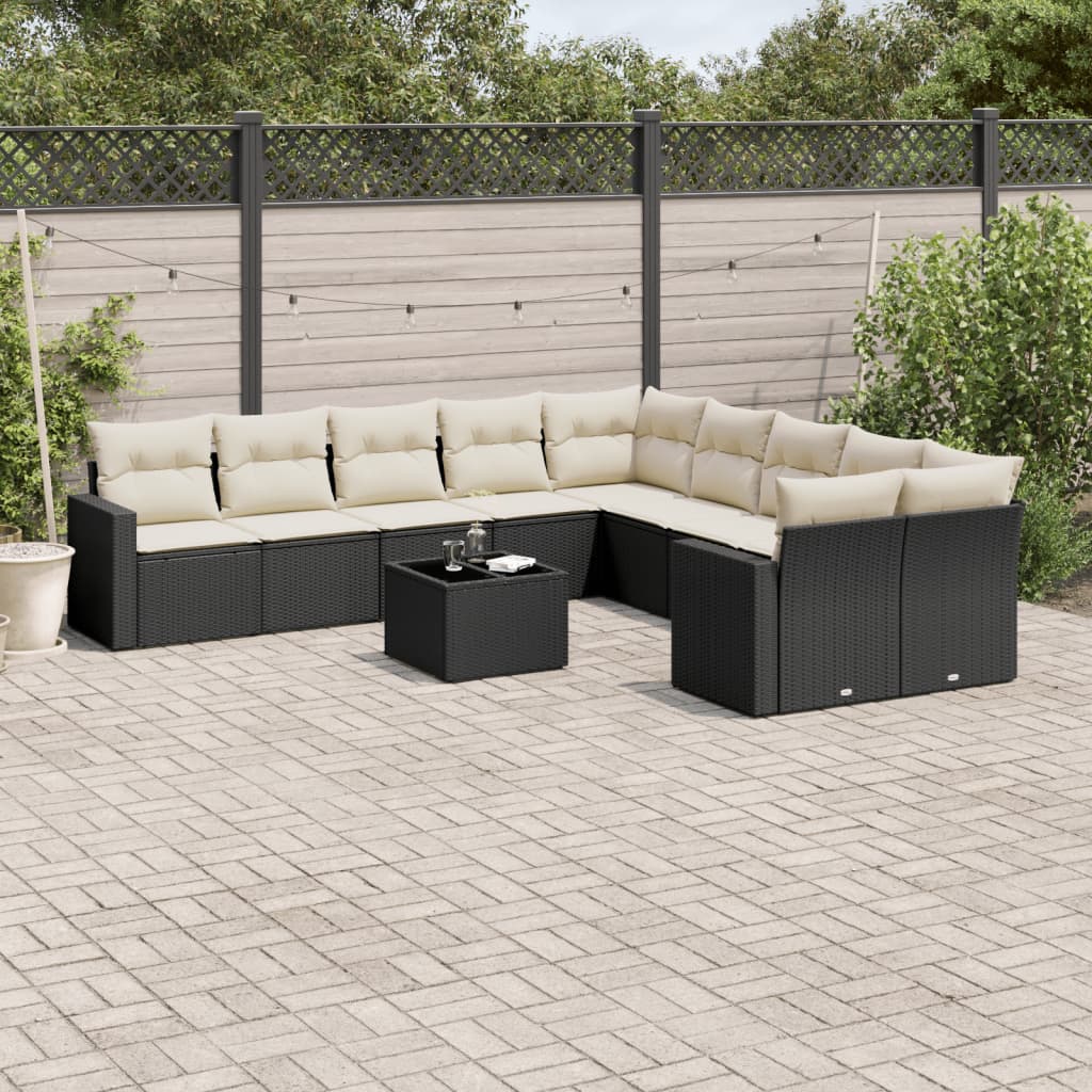vidaXL 10-delige Loungeset met kussens poly rattan zwart