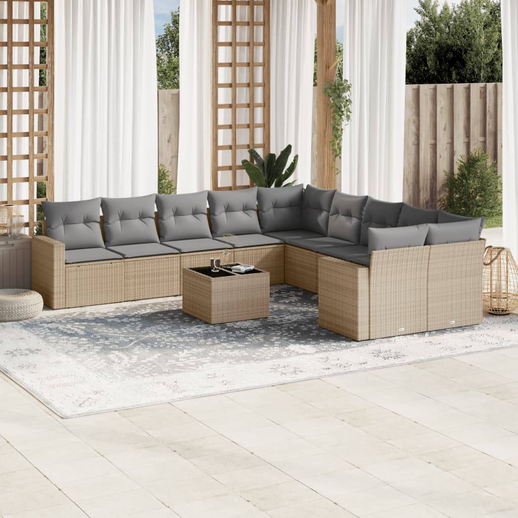 vidaXL 10-delige Loungeset met kussens poly rattan zwart