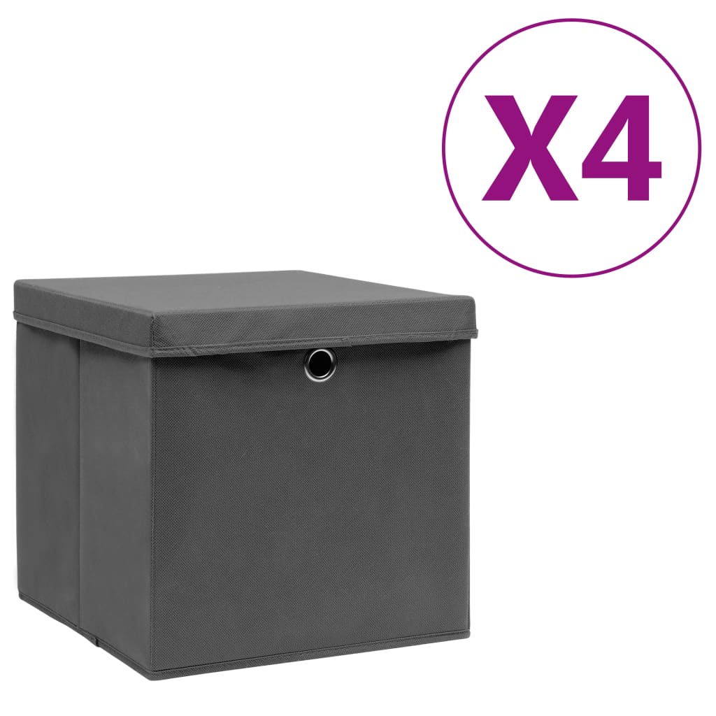 vidaXL Opbergboxen 4 st 28x28x28 cm nonwoven stof zwart