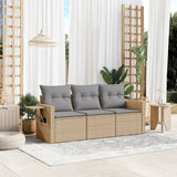 vidaXL 3-delige Loungeset met kussens poly rattan zwart