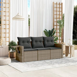 vidaXL 3-delige Loungeset met kussens poly rattan zwart