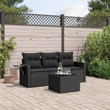 vidaXL 3-delige Loungeset met kussens poly rattan zwart