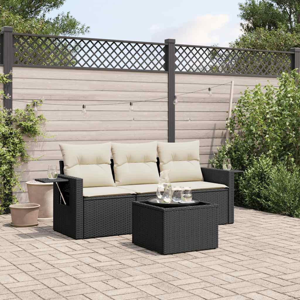 vidaXL 3-delige Loungeset met kussens poly rattan zwart