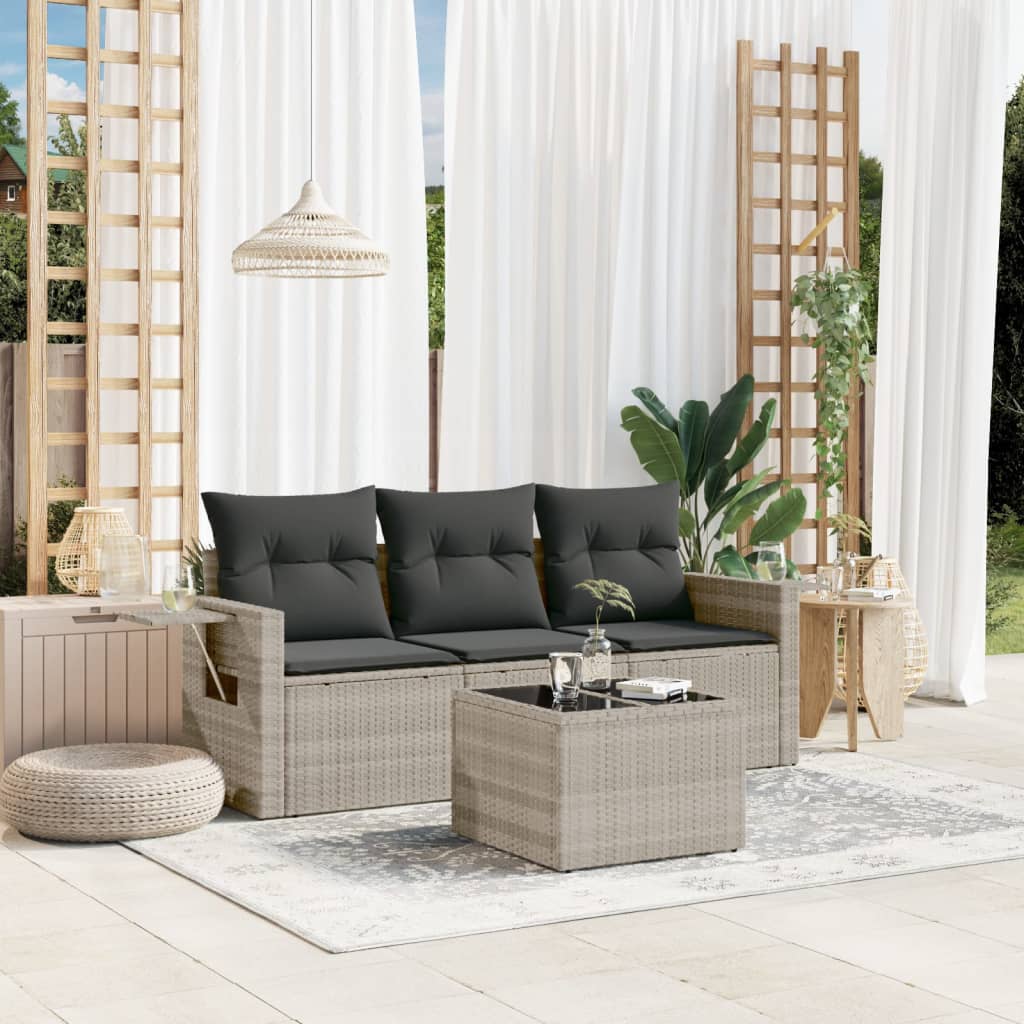 vidaXL 3-delige Loungeset met kussens poly rattan zwart