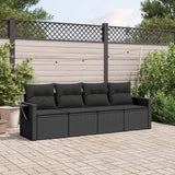 vidaXL 4-Piece Poly Rattan Lounge Set with Cushions Black