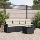 vidaXL 4-Piece Poly Rattan Lounge Set with Cushions Black