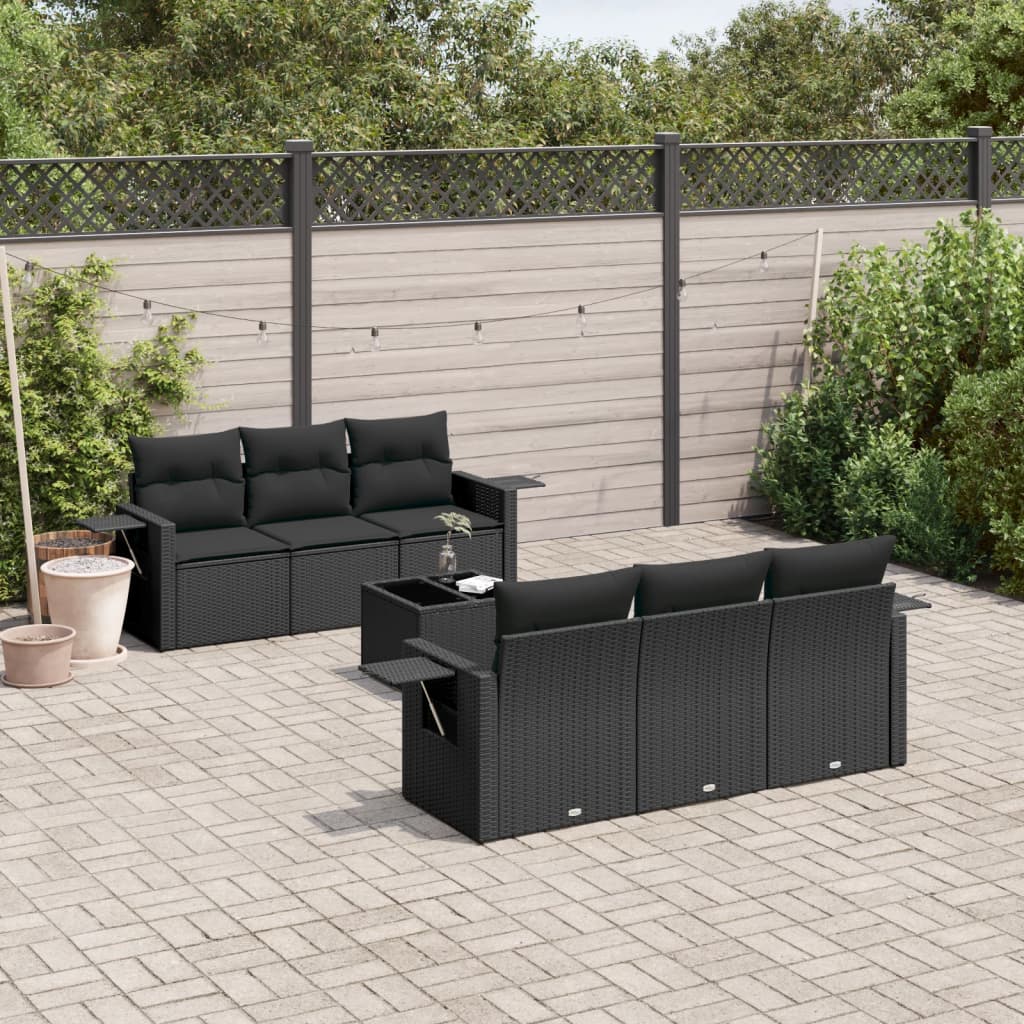 vidaXL 7-Piece Lounge Set with Cushions Poly Rattan Black