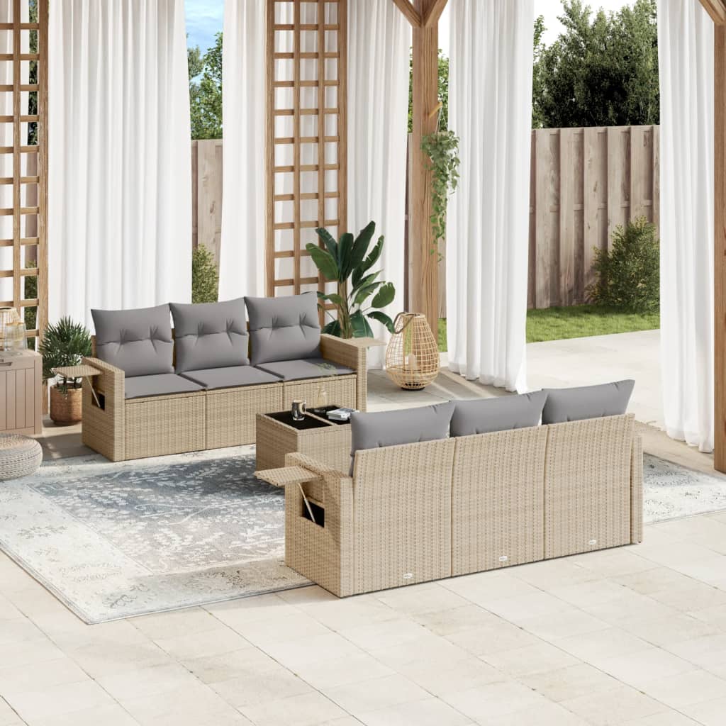 vidaXL 7-Piece Lounge Set with Cushions Poly Rattan Black