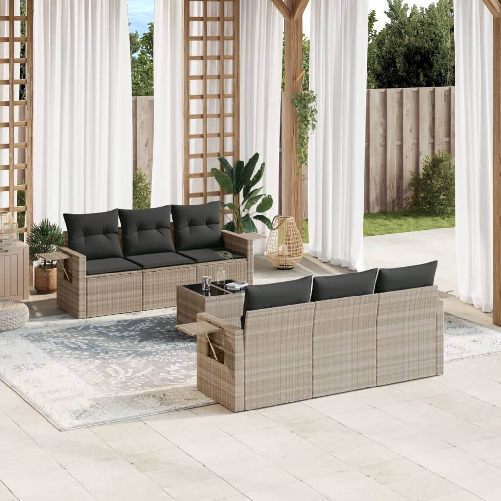 vidaXL 7-Piece Lounge Set with Cushions Poly Rattan Black