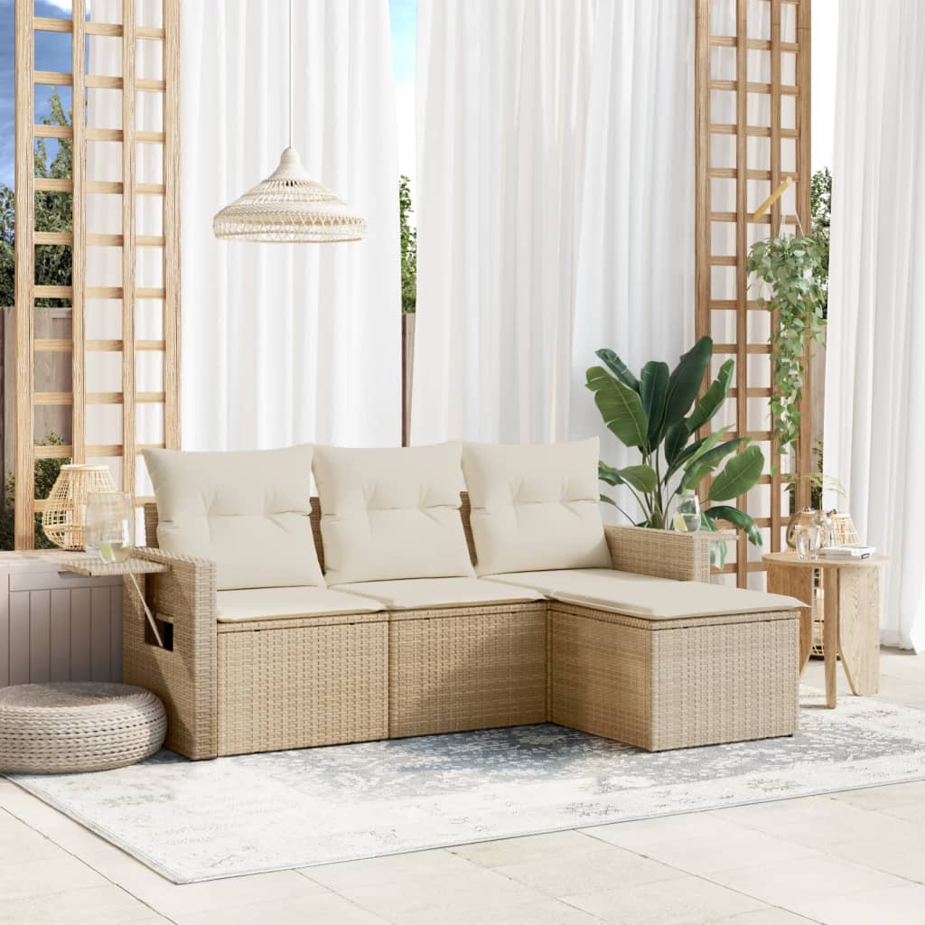 vidaXL 4-Piece Poly Rattan Lounge Set with Cushions Black
