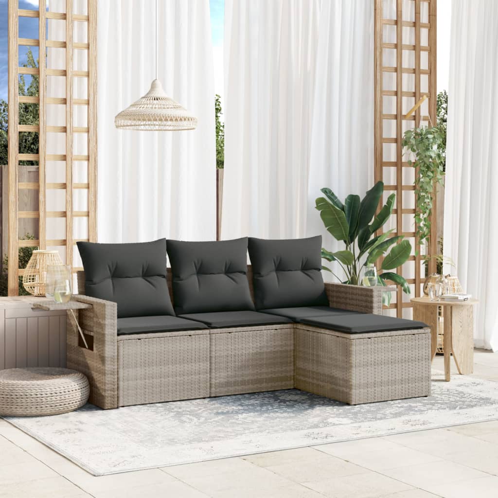 vidaXL 4-Piece Poly Rattan Lounge Set with Cushions Black