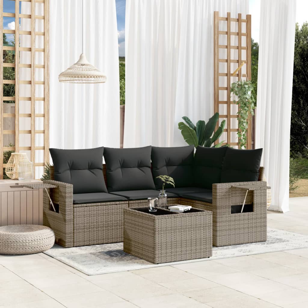 vidaXL 4-Piece Poly Rattan Lounge Set with Cushions Black