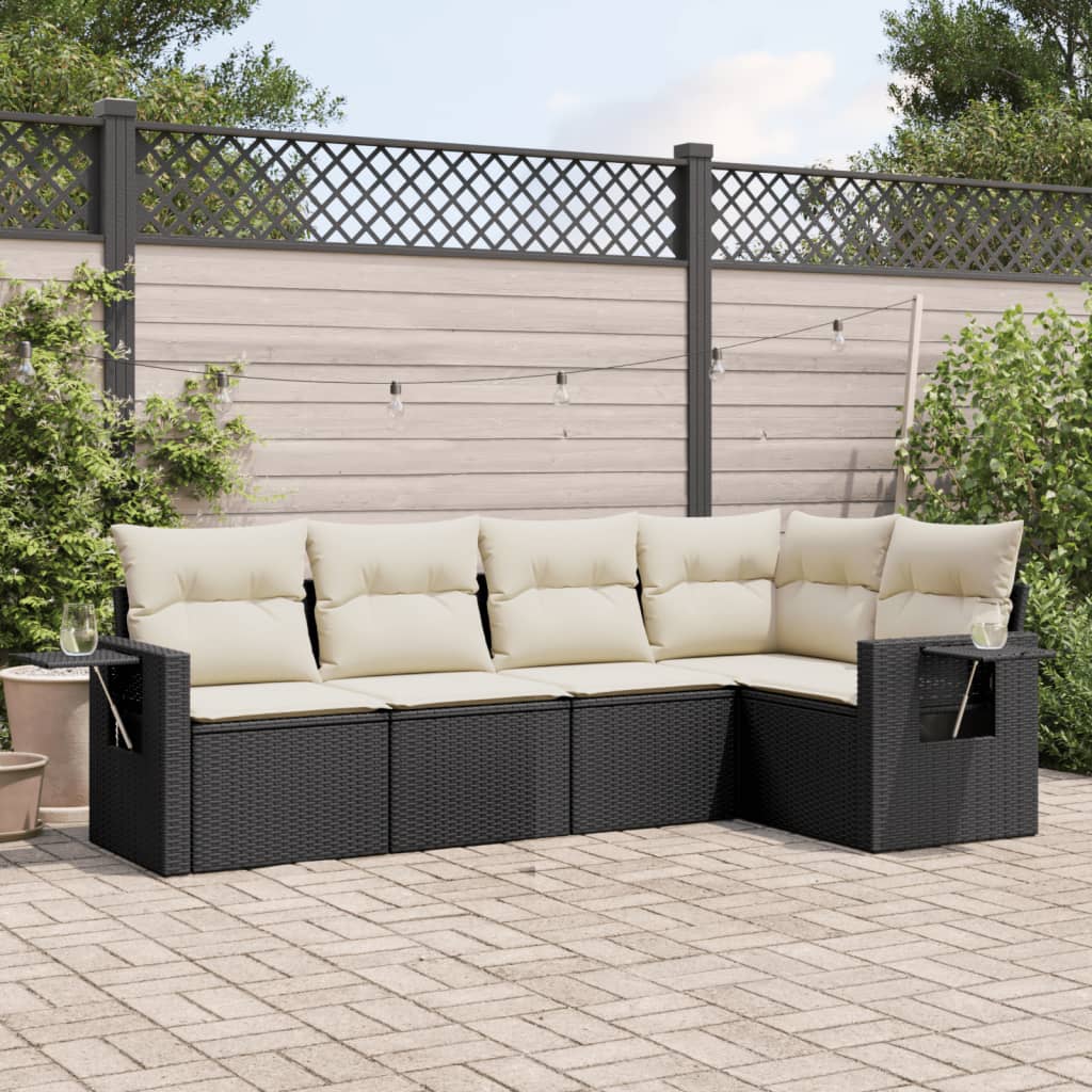 vidaXL 5-piece Lounge Set with Cushions Poly Rattan Black