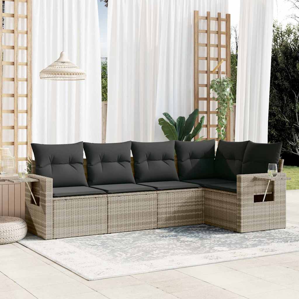 vidaXL 5-piece Lounge Set with Cushions Poly Rattan Black