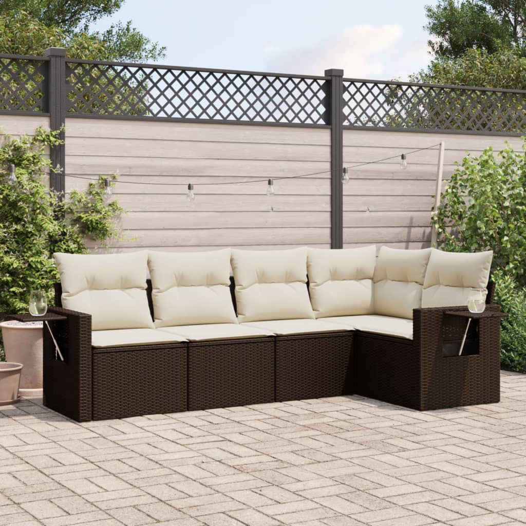 vidaXL 5-piece Lounge Set with Cushions Poly Rattan Black