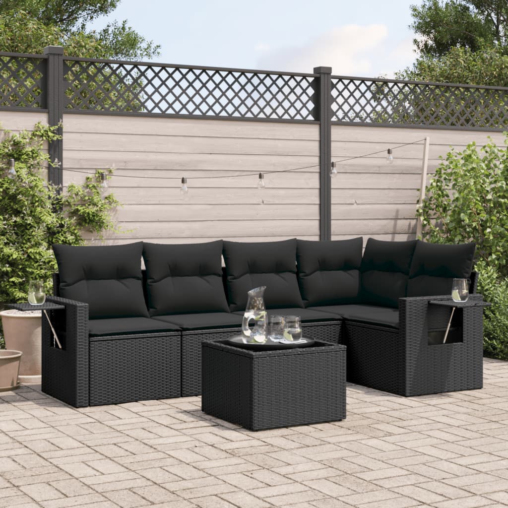 vidaXL 5-piece Lounge Set with Cushions Poly Rattan Black