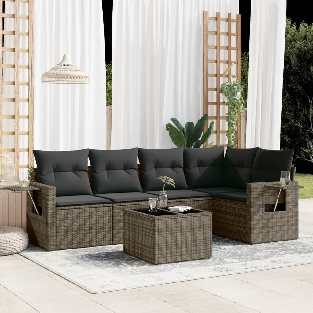 vidaXL 5-piece Lounge Set with Cushions Poly Rattan Black