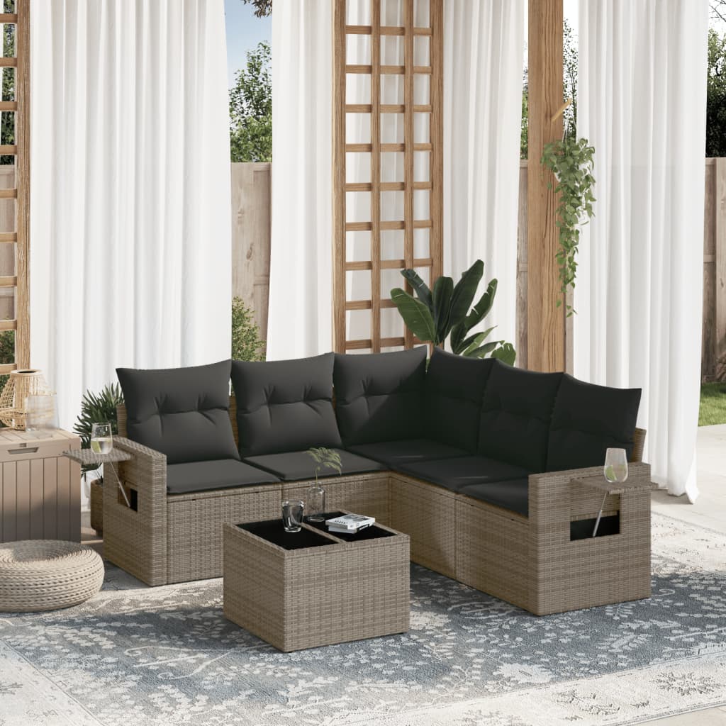 vidaXL Ensemble de salon 5 personnes avec coussins en poly rotin noir