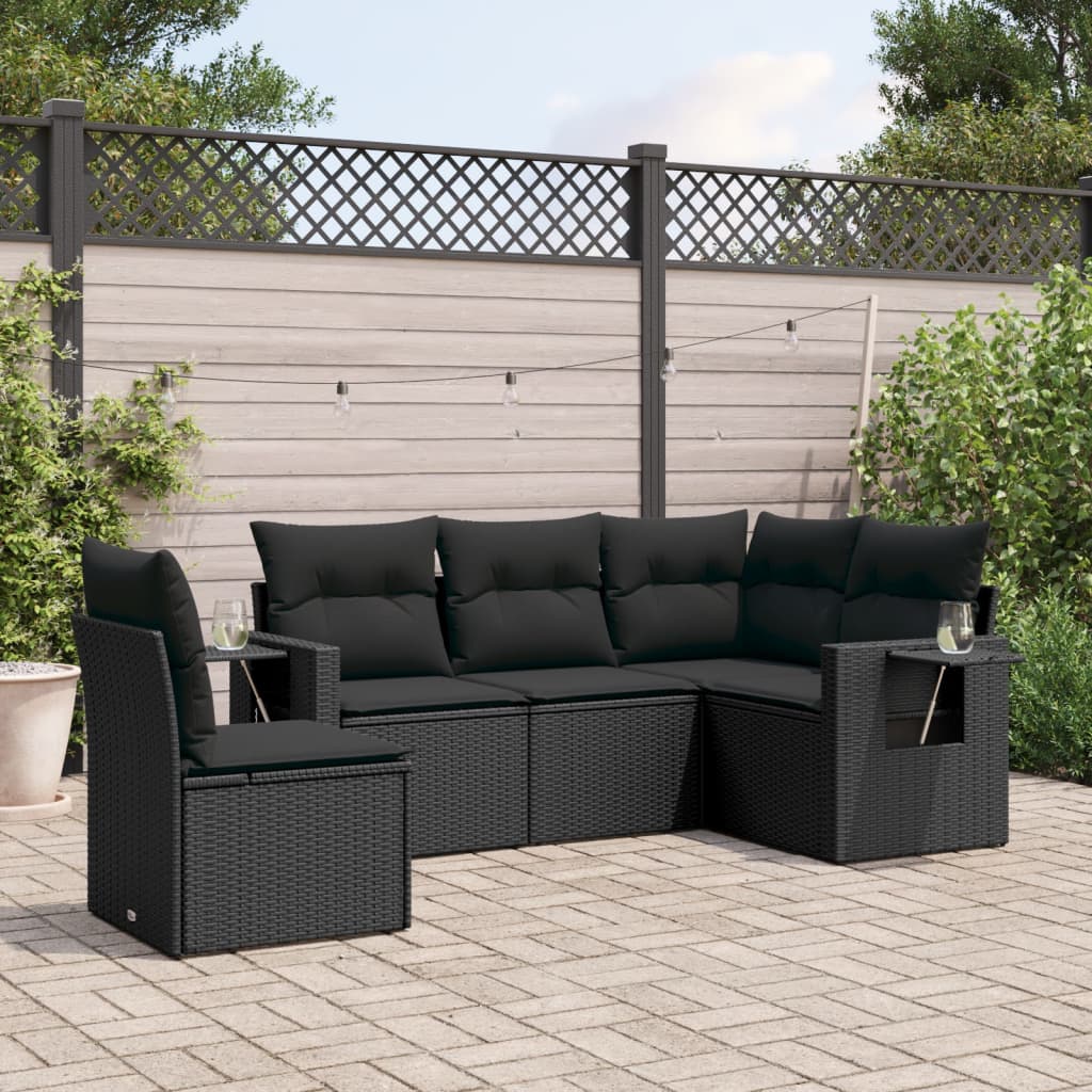 vidaXL 5-piece Lounge Set with Cushions Poly Rattan Black