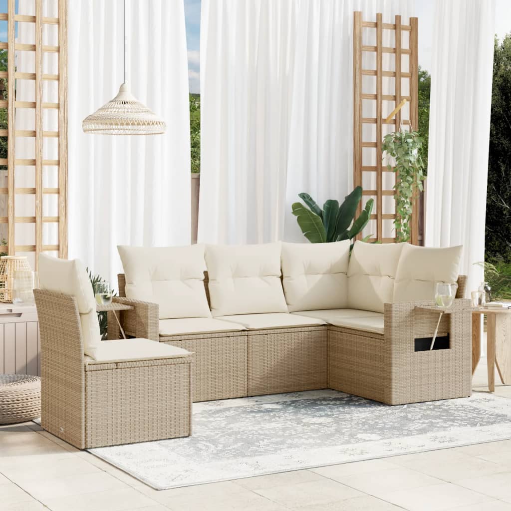 vidaXL 5-piece Lounge Set with Cushions Poly Rattan Black