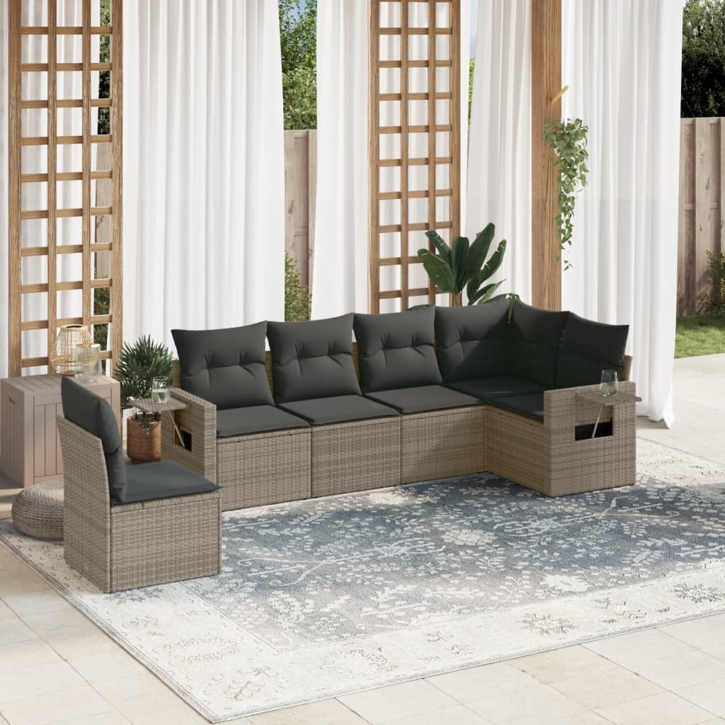 vidaXL 6-delige Loungeset met kussens poly rattan zwart