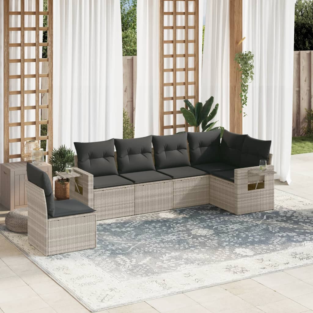 vidaXL 6-delige Loungeset met kussens poly rattan zwart
