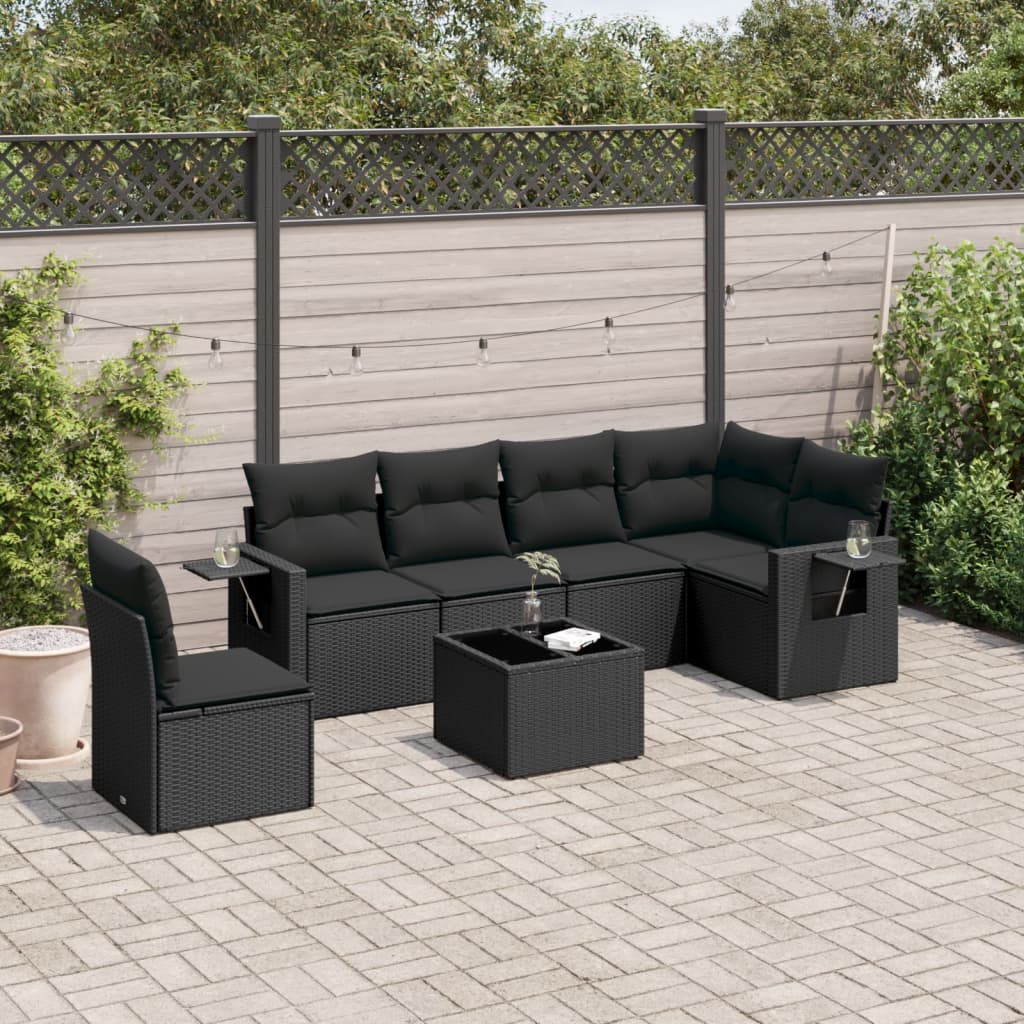 vidaXL 6-delige Loungeset met kussens poly rattan zwart