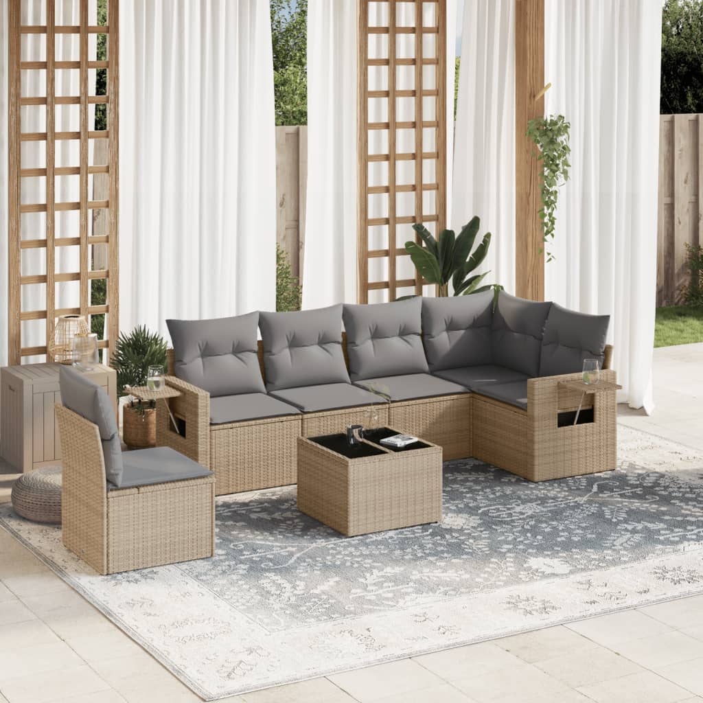 vidaXL 6-delige Loungeset met kussens poly rattan zwart