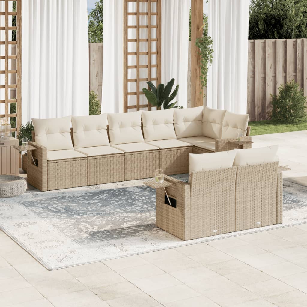 vidaXL 8-delige Loungeset met kussens poly rattan zwart
