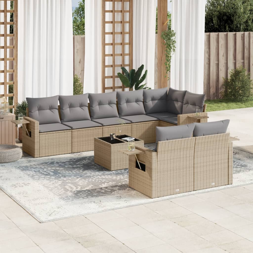 vidaXL 8-delige Loungeset met kussens poly rattan zwart