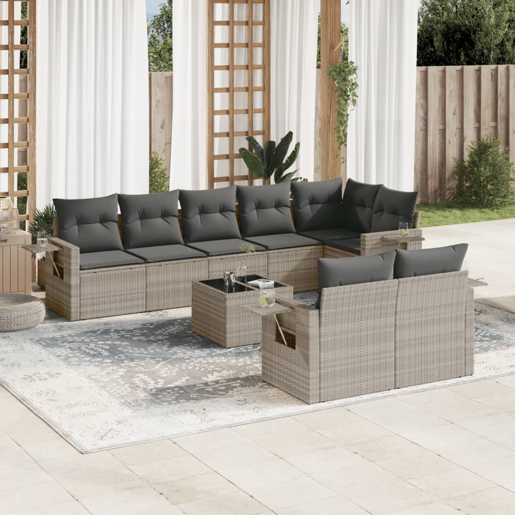 vidaXL 8-delige Loungeset met kussens poly rattan zwart