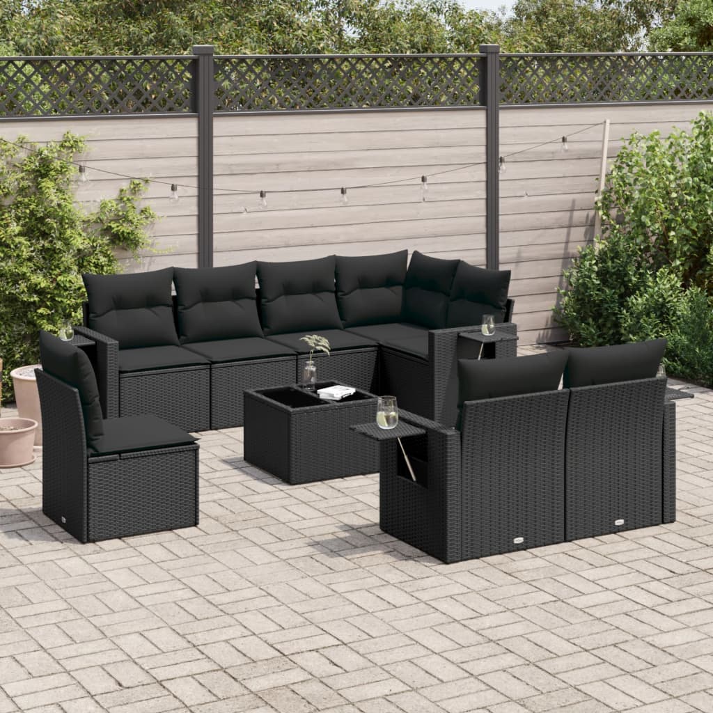 vidaXL 8-delige Loungeset met kussens poly rattan zwart