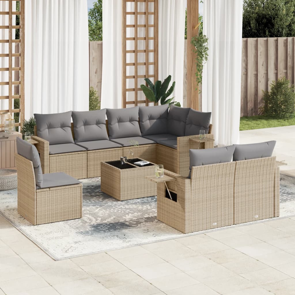 vidaXL 8-delige Loungeset met kussens poly rattan zwart