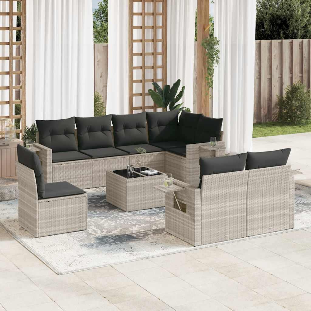 vidaXL 8-delige Loungeset met kussens poly rattan zwart