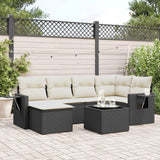 vidaXL 6-delige Loungeset met kussens poly rattan zwart