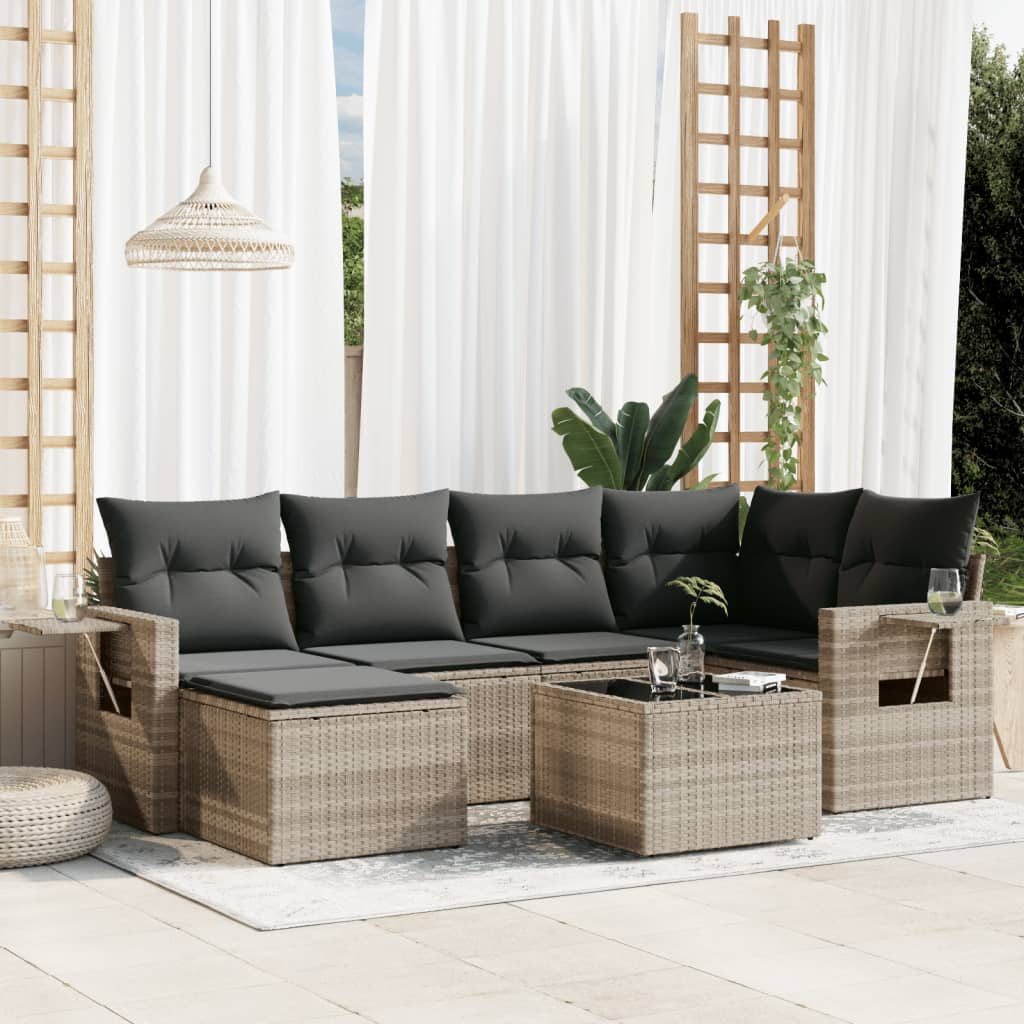 vidaXL 6-delige Loungeset met kussens poly rattan zwart