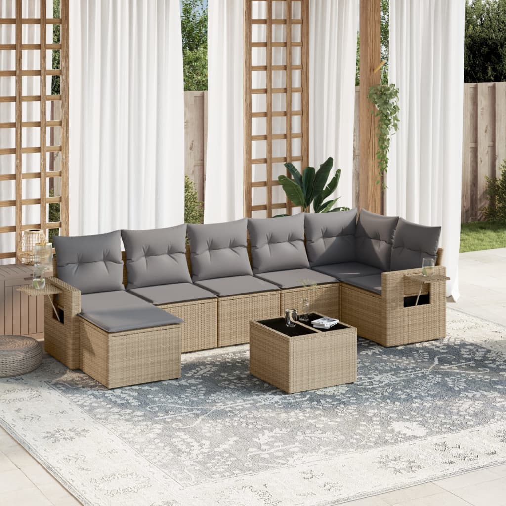 vidaXL 7-delige Loungeset met kussens poly rattan zwart