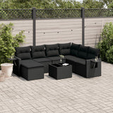 vidaXL 7-delige Loungeset met kussens poly rattan zwart