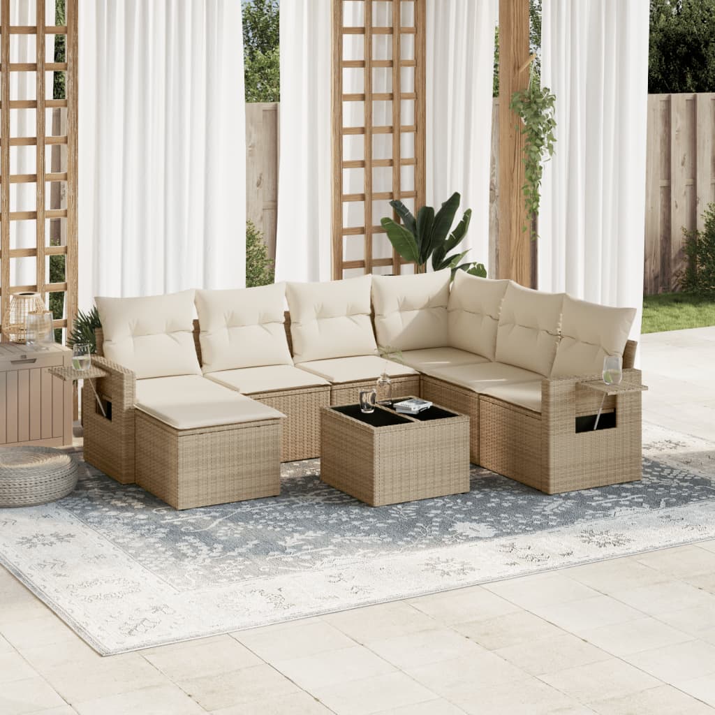 vidaXL 7-delige Loungeset met kussens poly rattan zwart