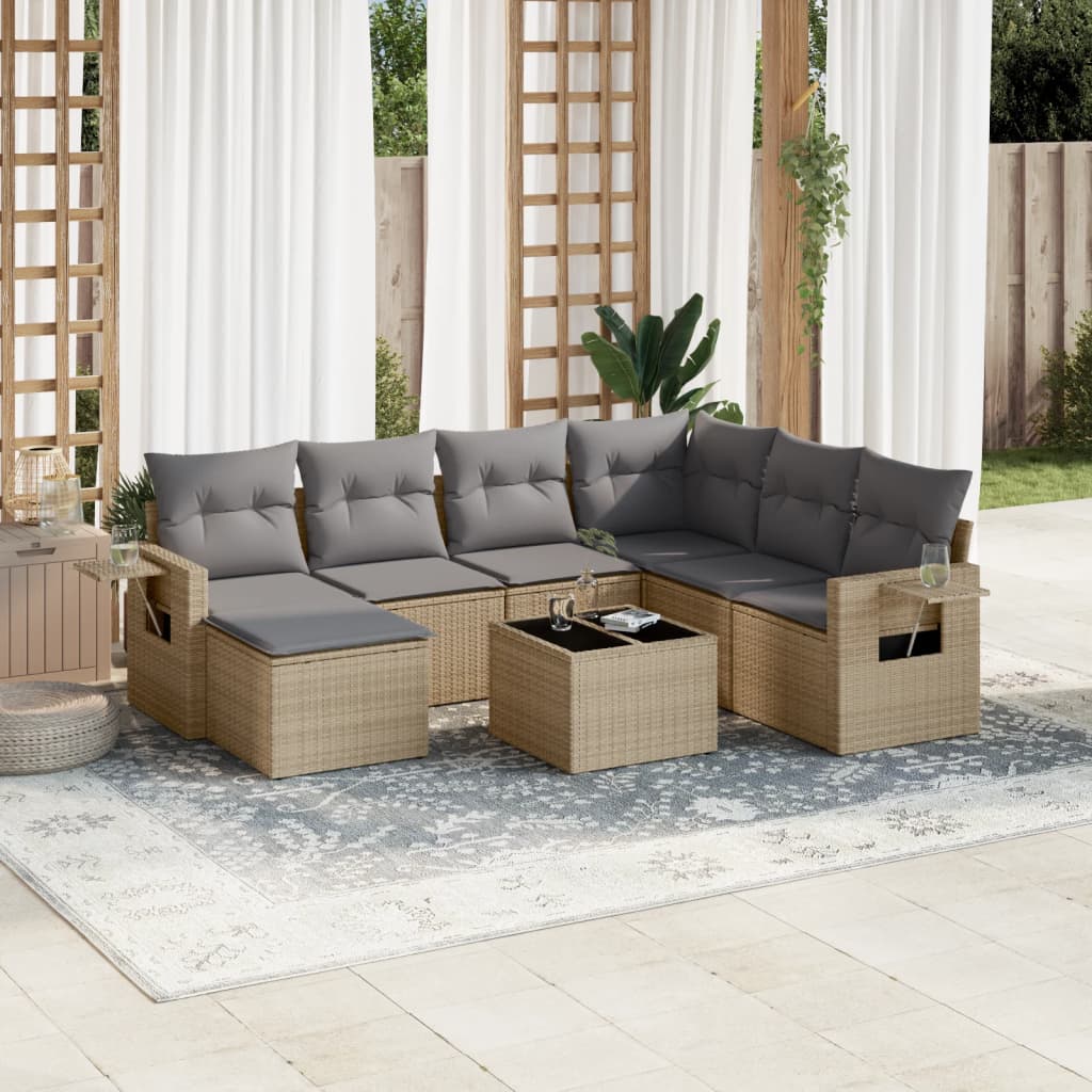 vidaXL 7-delige Loungeset met kussens poly rattan zwart