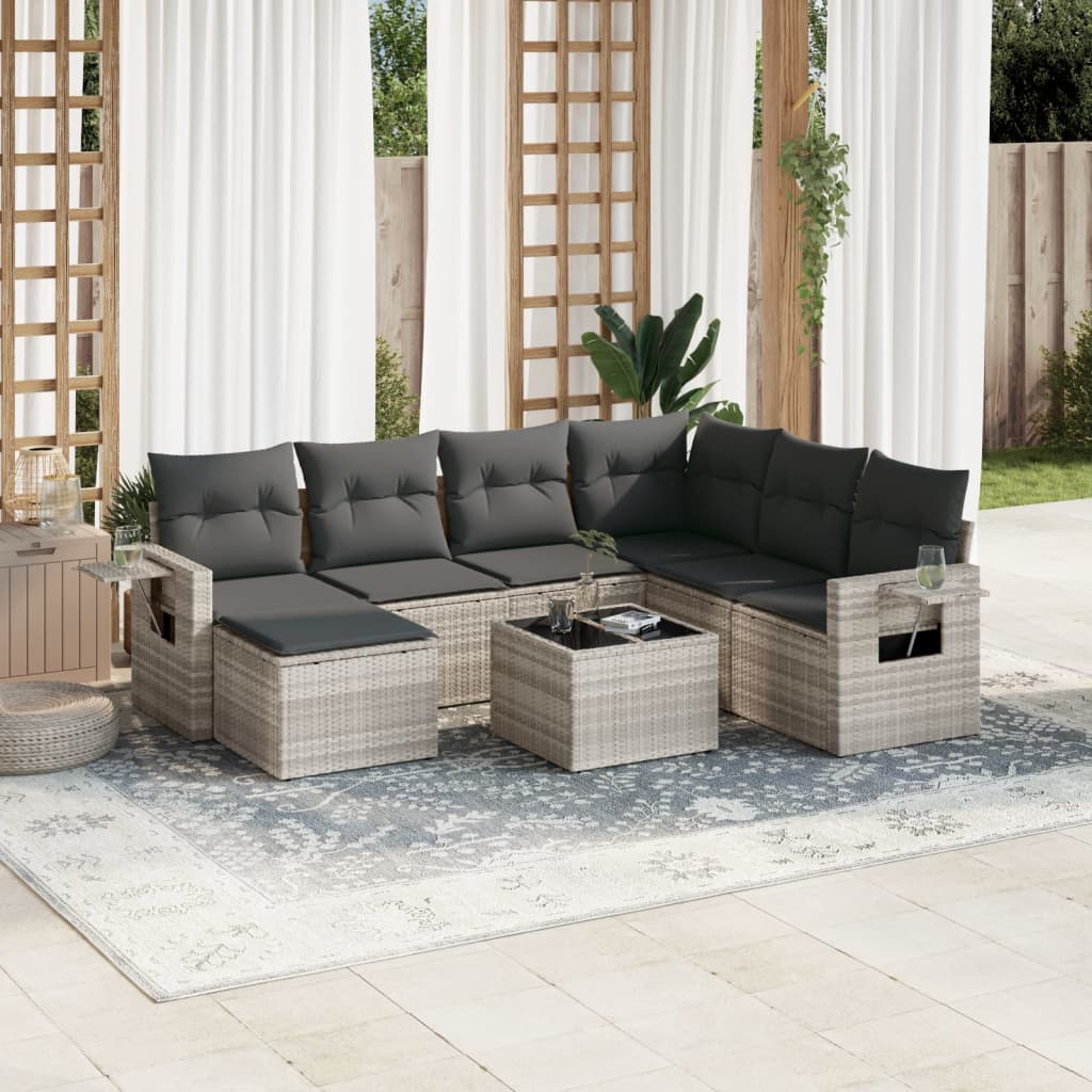 vidaXL 7-delige Loungeset met kussens poly rattan zwart