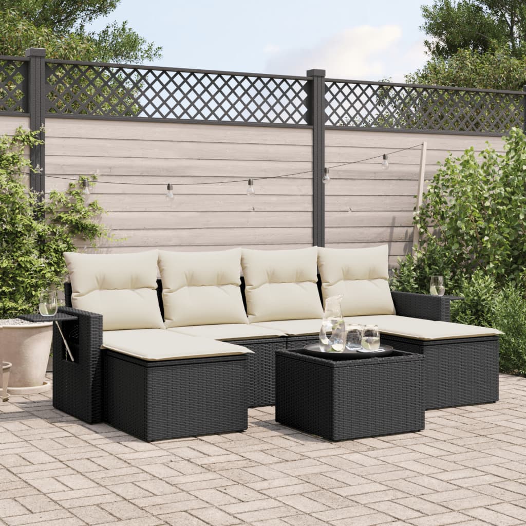 vidaXL 6-delige Loungeset met kussens poly rattan zwart
