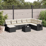 vidaXL 8-delige Loungeset met kussens poly rattan zwart